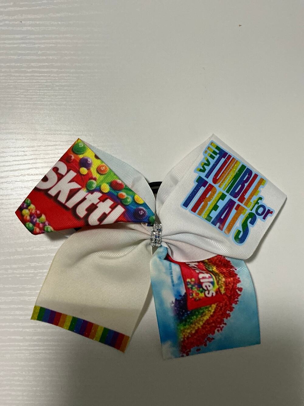 Skittles Will Tumble For Treats Candy Cheerleading Dance Gymnastics Hair Bow